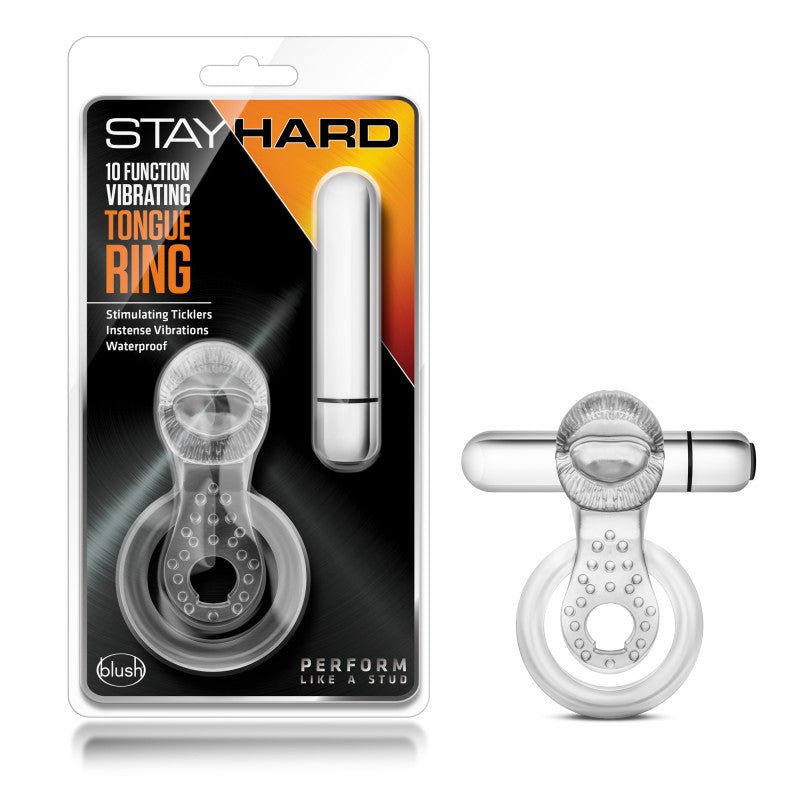 Stay Hard 10 - Function Vibrating Tongue Ring - Clear Vibrating Cock & Ball Ring