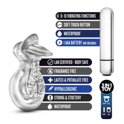 Stay Hard 10 - Function Vibrating Tongue Ring - Clear Vibrating Cock & Ball Ring