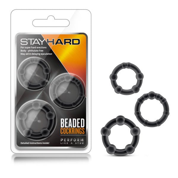 Stay Hard Beaded Cockrings Black Set of 3 Sizes