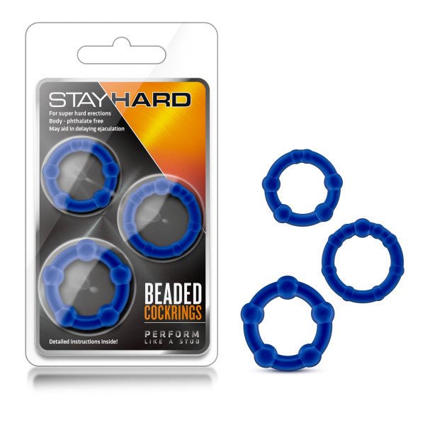 Stay Hard Beaded Cockrings Blue - Set of 3 Sizes