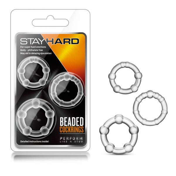 Stay Hard Beaded Cockrings Clear - Set of 3 Sizes