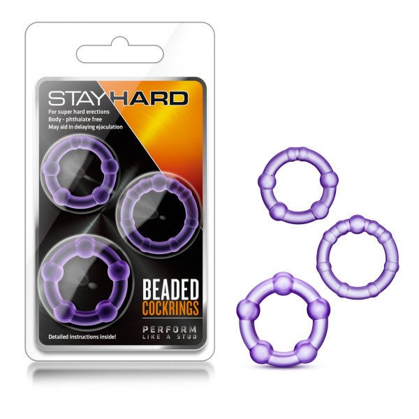 Stay Hard Beaded Cockrings Purple - Set of 3 Sizes