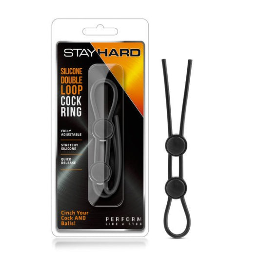 Stay Hard Silicone Double Loop Adjustable Lasso Cock Ring Black