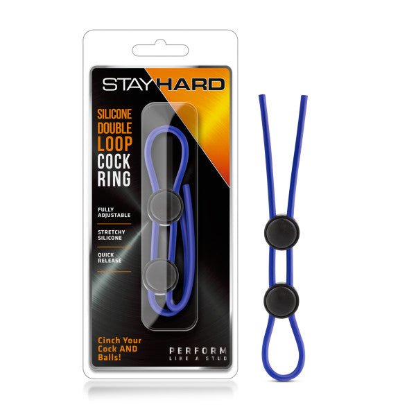 Stay Hard - Silicone Double Loop Adjustable Lasso Cock Ring Blue