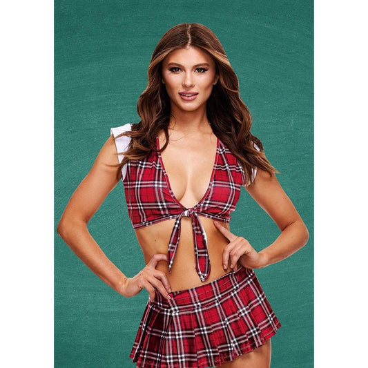 TEACHERS PET Schoolgirl Crop Top & Skirt - M/L - Red Tartan - M/L Size