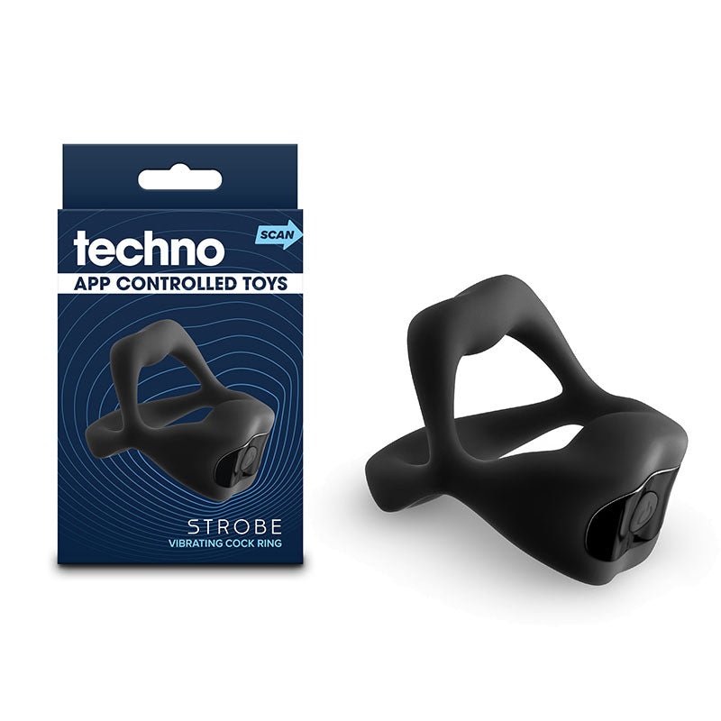 Techno - Strobe Black USB Rechargeable Vibrating Cock Ring with App Control