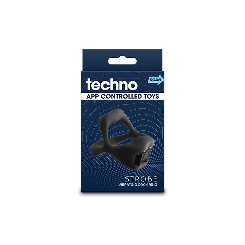 Techno - Strobe Black USB Rechargeable Vibrating Cock Ring with App Control