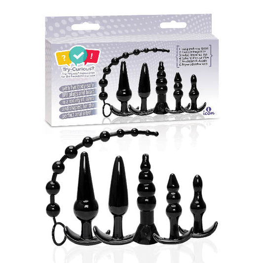 Try - Curious Anal Plug Kit - Black Anal Kit - Set of 6