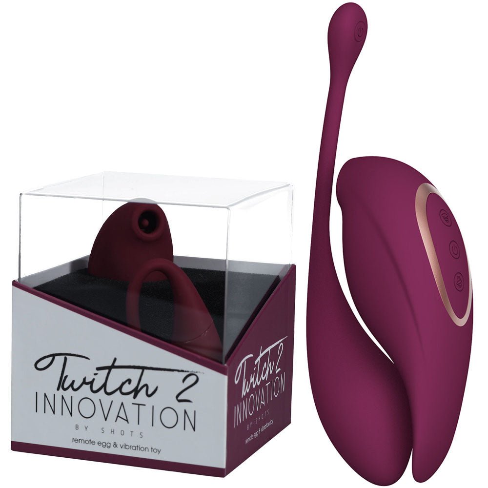 Twitch 2 Burgundy US Rechargeable Suction Vibrator with Remote Vibrating Egg