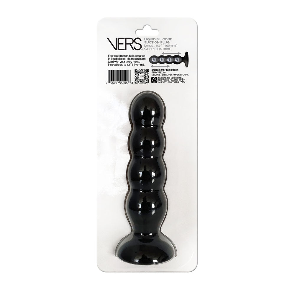 VERS Liquid Silicone Suction Plug Black 16.5 cm Butt Plug with Internal Steel Balls