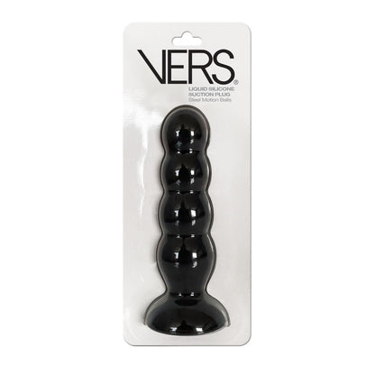 VERS Liquid Silicone Suction Plug Black 16.5 cm Butt Plug with Internal Steel Balls