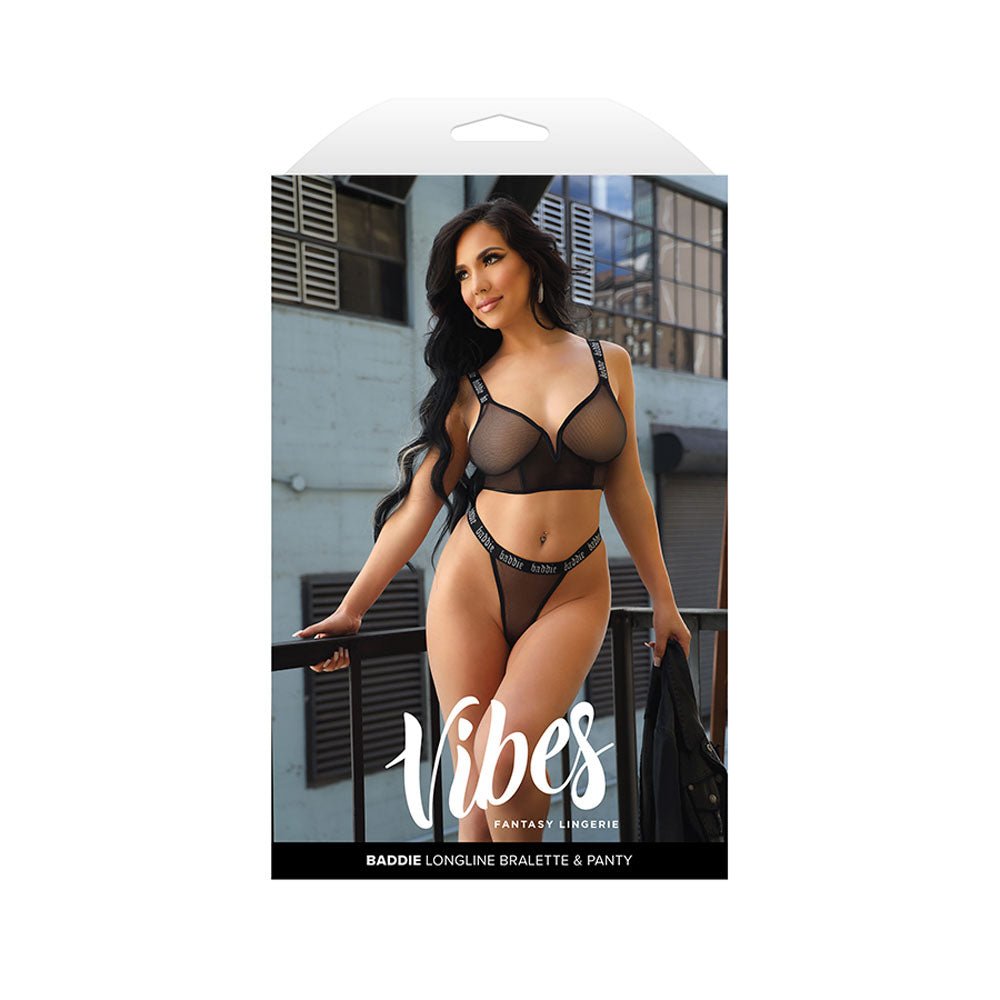 VIBES BADDIE Longline Bralette & Panty - M/L Black