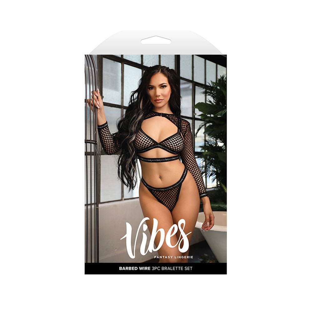 VIBES BARBED WIRE 3 Piece Bralette Set - M/L Black