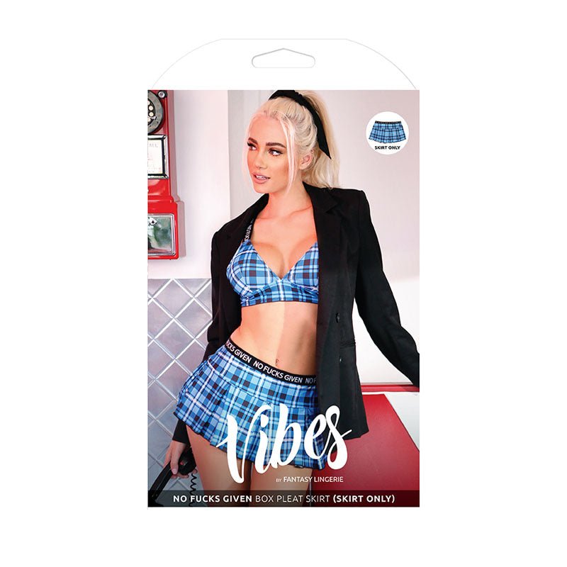 VIBES NO FUCKS GIVEN Box Pleat Skirt Blue - M/L Size