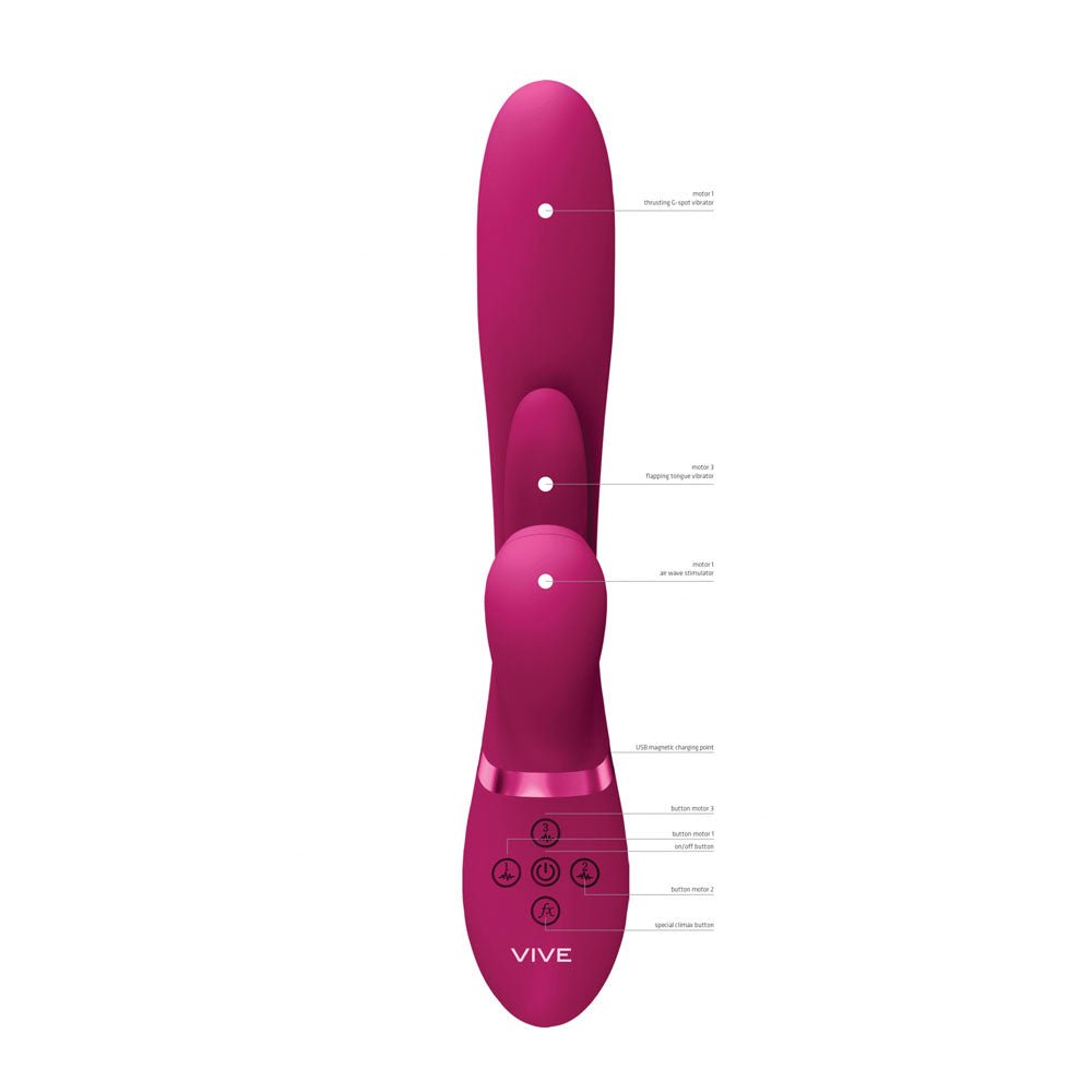 VIVE Ena Pink 25 cm Thrusting Vibrator with Air Wave Stimulator