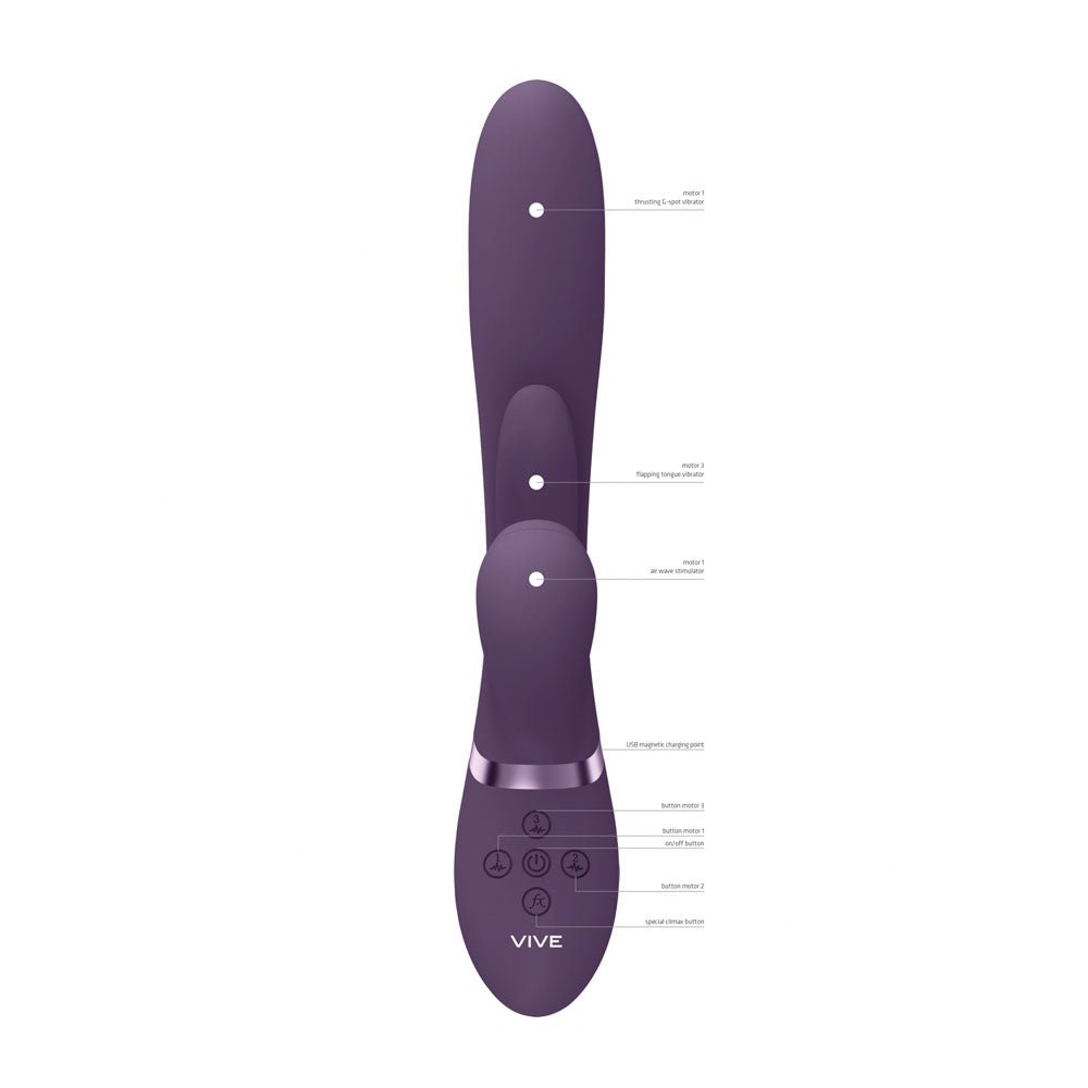 VIVE Ena Purple 25 cm Thrusting Vibrator with Air Wave Stimulator