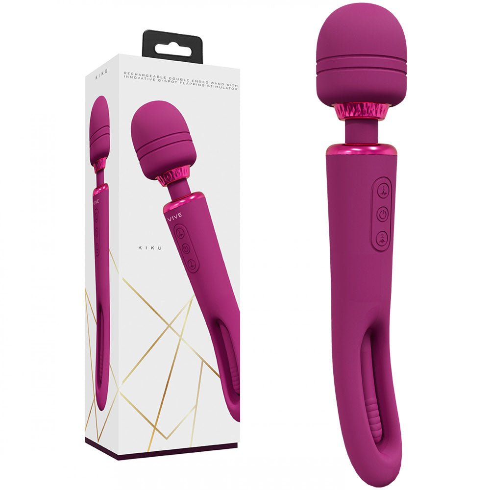 VIVE Kiku - Pink 25.2 cm Dual End Massage Wand with Flapping Tip