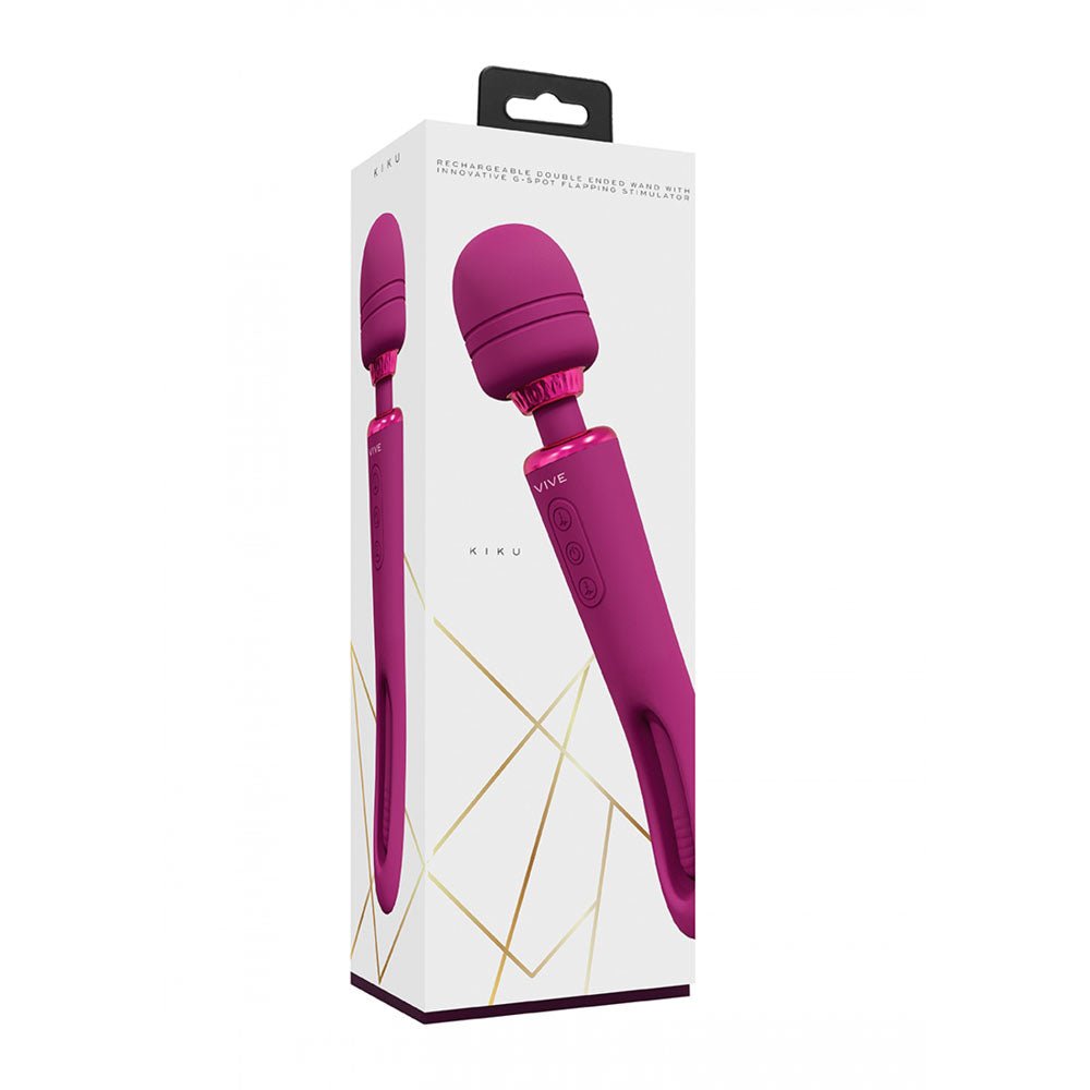 VIVE Kiku - Pink 25.2 cm Dual End Massage Wand with Flapping Tip