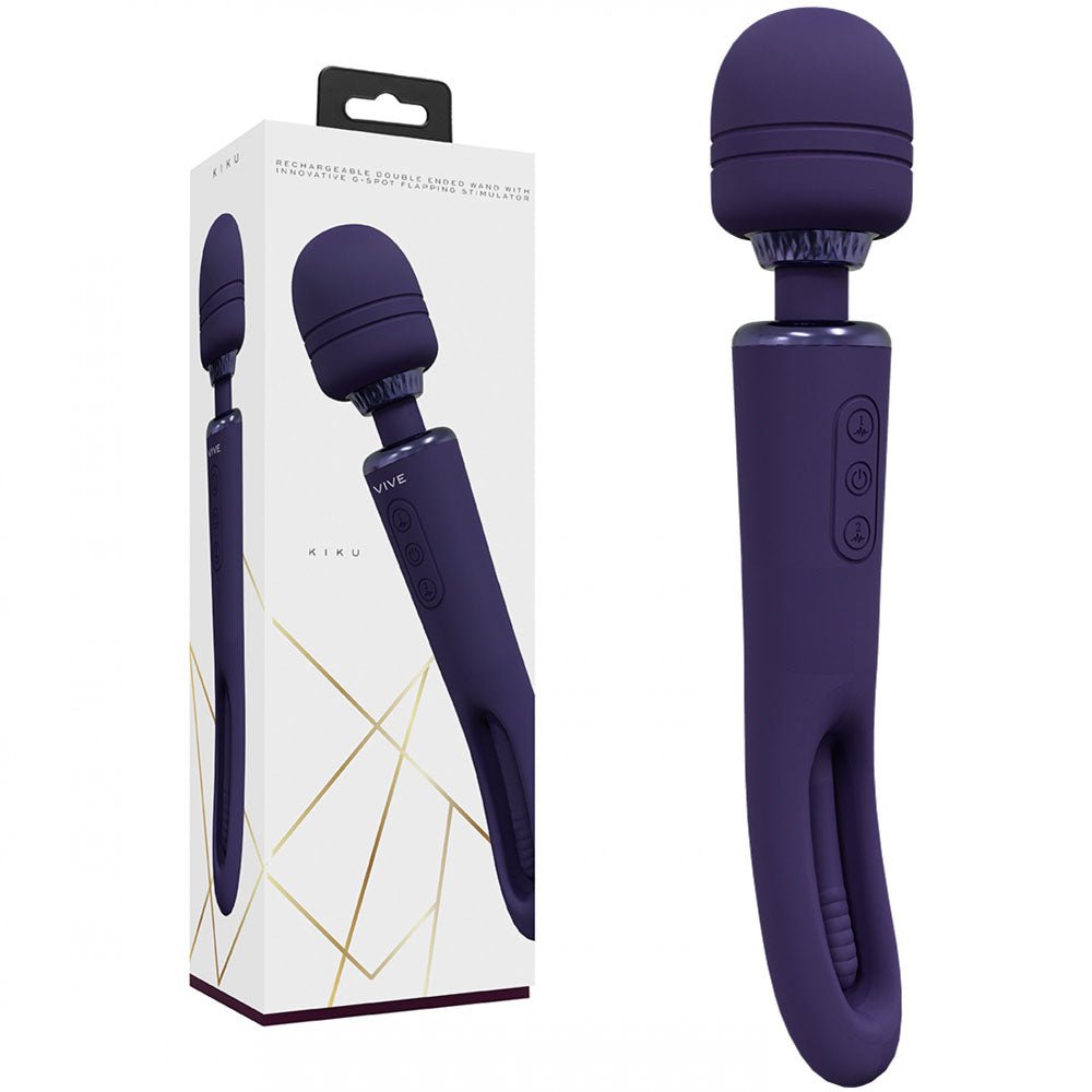 VIVE Kiku - Purple 25.2 cm Dual End Massage Wand with Flapping Tip