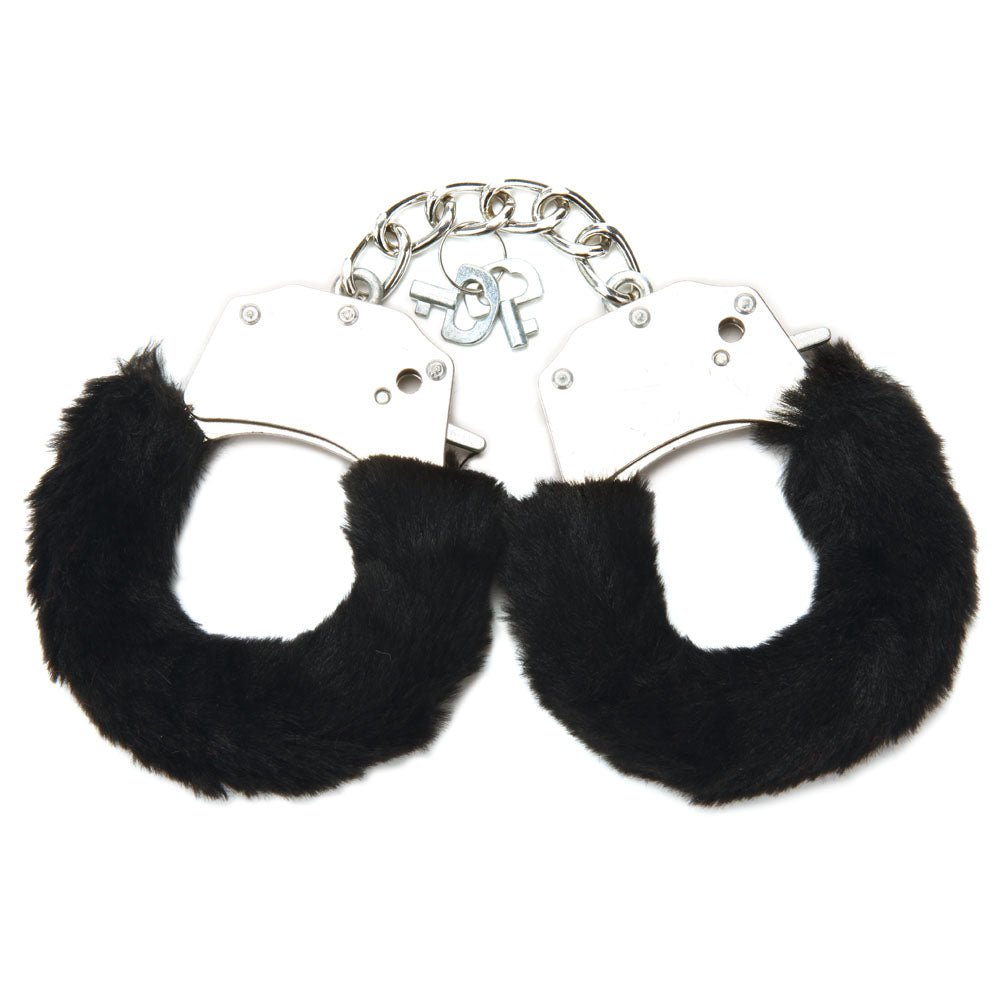 WhipSmart Classic Furry Cuffs - Black Furry Restraints with Bonus Eye Mask