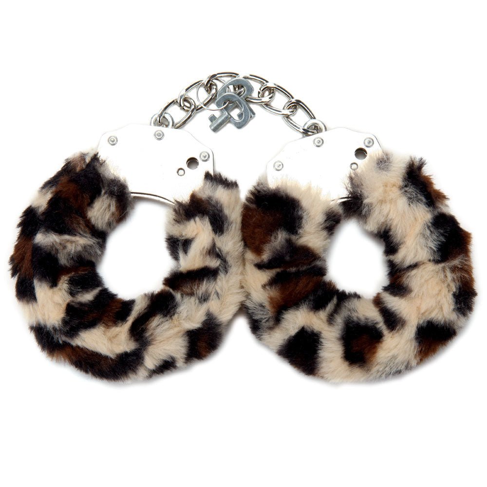 WhipSmart Classic Furry Cuffs - Leopard Furry Restraints with Bonus Eye Mask