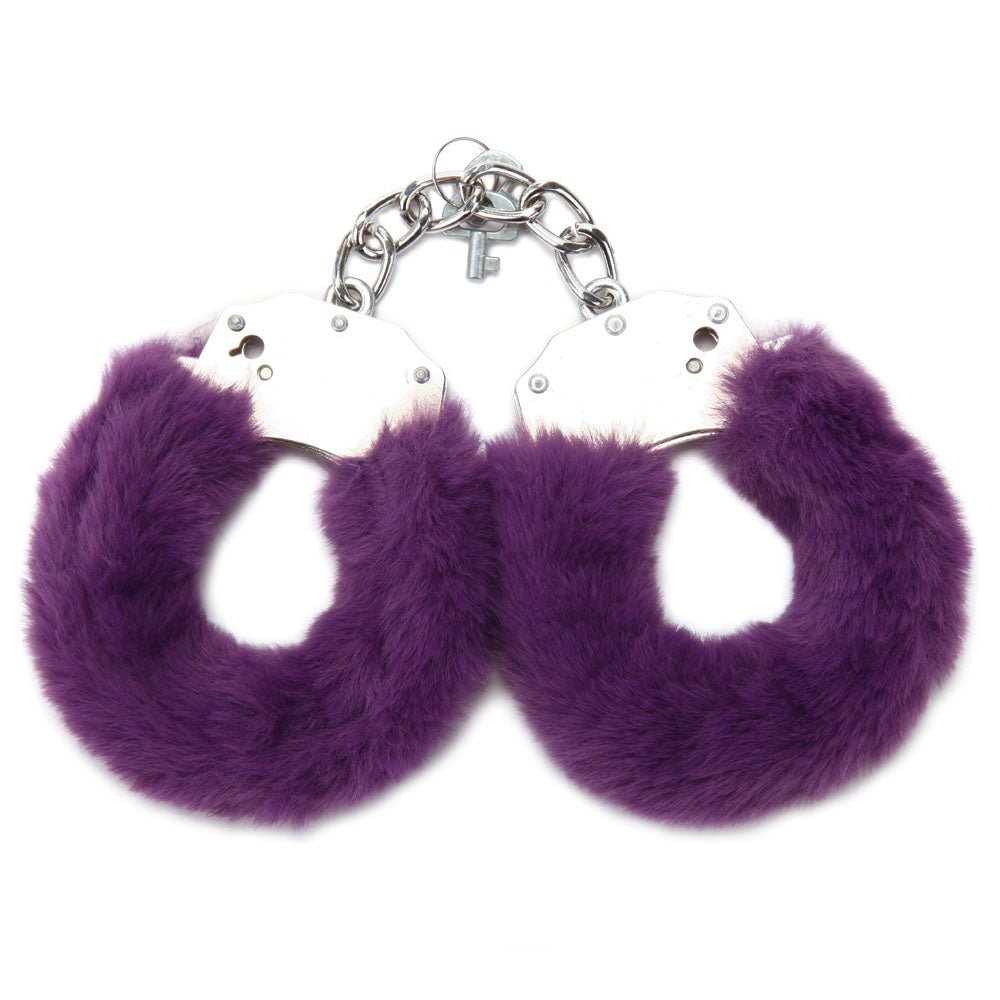 WhipSmart Classic Furry Cuffs - Purple Furry Restraints with Bonus Eye Mask