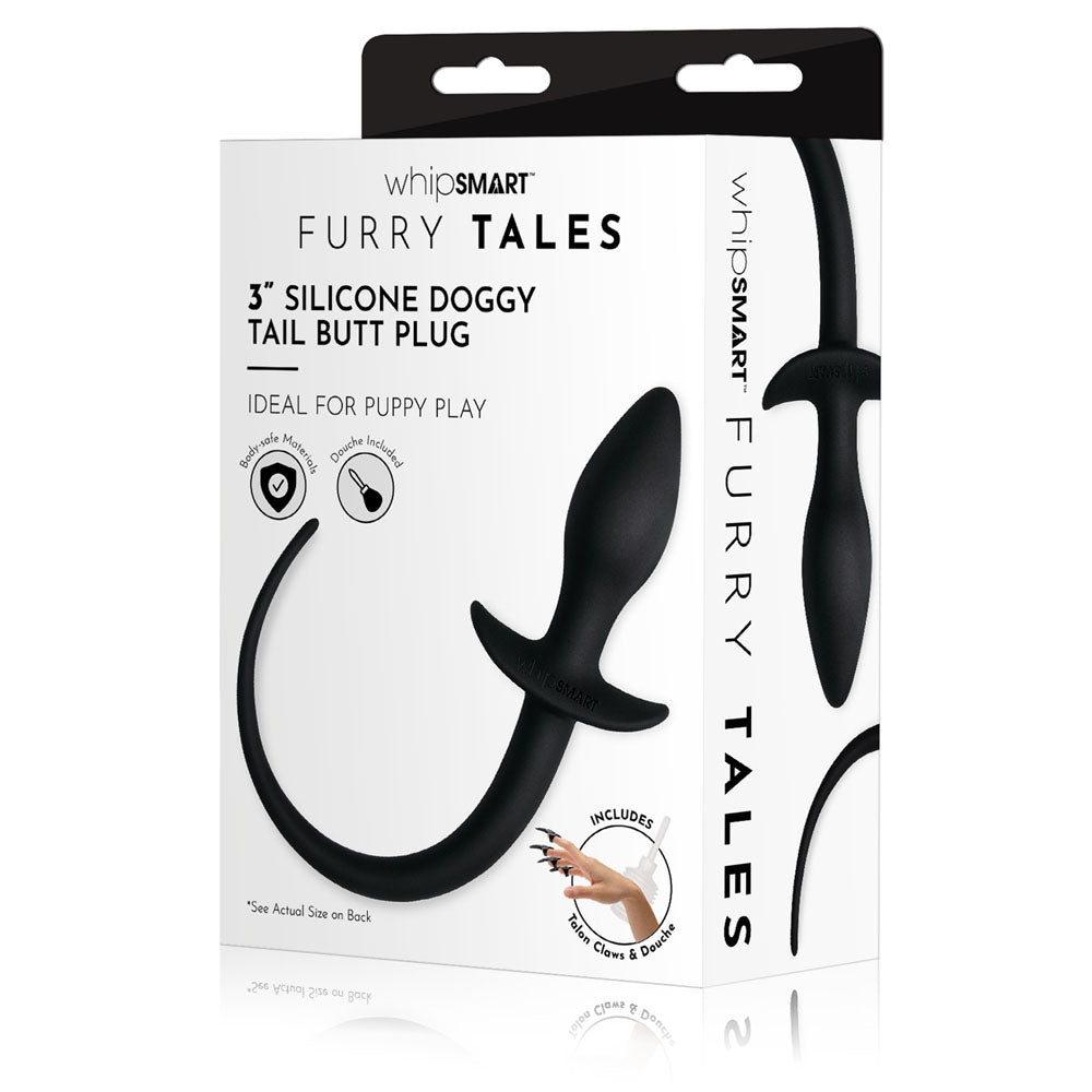 WhipSmart Furry Tales 3'' Silicone Doggy Tail Butt Plug Black 7.6 cm