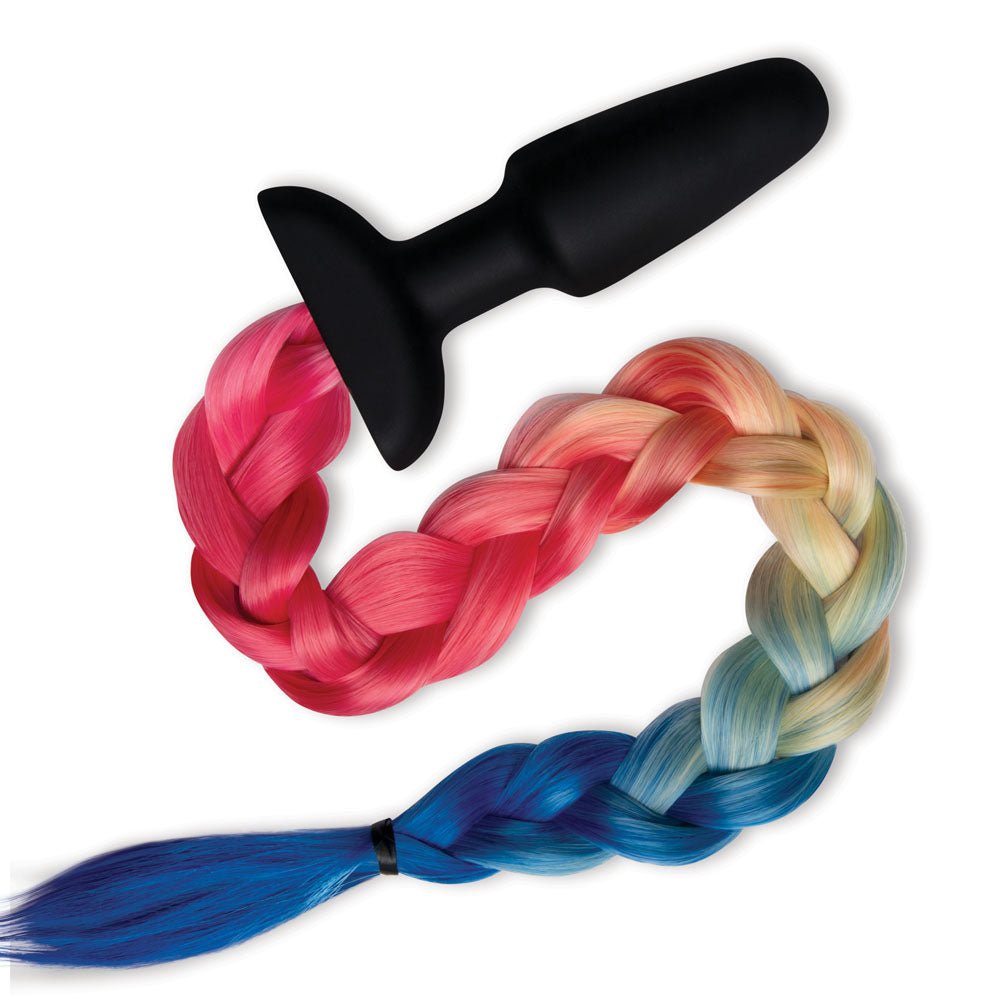 WhipSmart Furry Tales Silicone Rainbow Tail Black 8.9 cm Butt Plug with Rainbow Tail