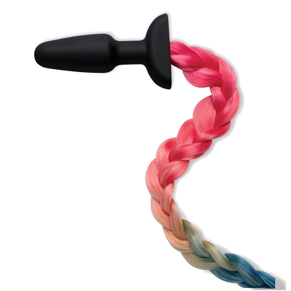 WhipSmart Furry Tales Silicone Rainbow Tail Black 8.9 cm Butt Plug with Rainbow Tail