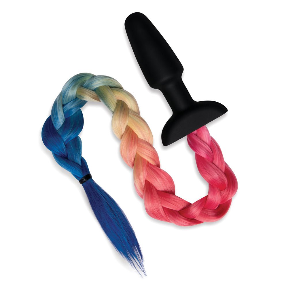 WhipSmart Furry Tales Silicone Rainbow Tail Black 8.9 cm Butt Plug with Rainbow Tail