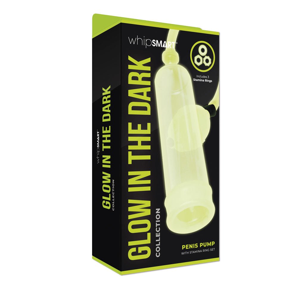 WhipSmart Glow In The Dark Penis Pump With 3 Piece Cock Ring Set