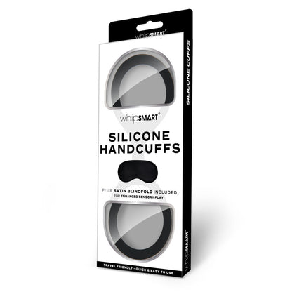 WhipSmart Silicone Handcuffs - Black Restraint with Bonus Blindfold