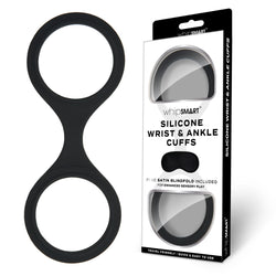 WhipSmart Silicone Wrist & Ankle Cuffs - Black Restraints with Bonus Eye Mask