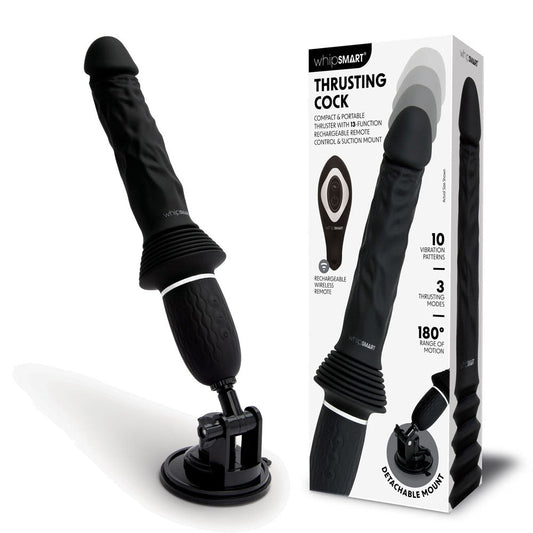 WhipSmart Thrusting Vibrator Cock Black 30cm with Suction Mount