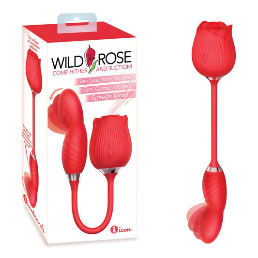 Wild Rose Come Hither & Suction Vibrator Red Air Pulse Stimulator and Vibrator