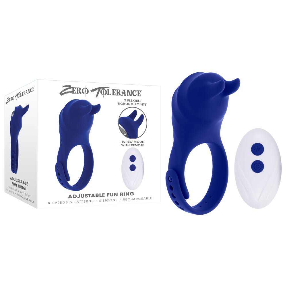 Zero Tolerance ADJUSTABLE FUN RING Blue USB Rechargeable Cock Ring with Wireless Remote