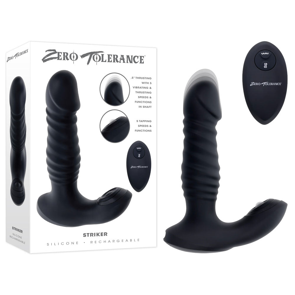 Zero Tolerance STRIKER Black 16.4 cm Thrusting Anal Vibrator Remote Control