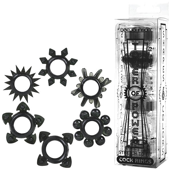 Tower of Power - Black Cock Rings - Set of 6