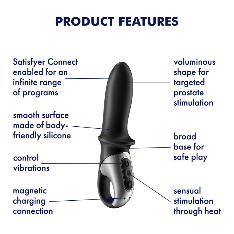Satisfyer Hot Passion - Black USB Rechargeable Heating Anal Vibrator with App Control