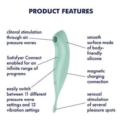 Satisfyer Twirling Pro+ - Mint USB Rechargeable Air Pulse & Point Clitoral Stimulator with App Control