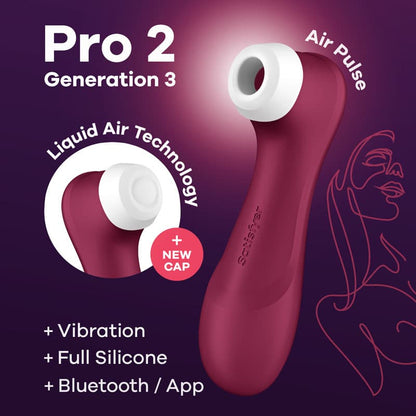 Satisfyer Pro 2 Generation 3 with App Control - Wine Red Touch-Free USB-Rechargeable Clitoral Stimulator