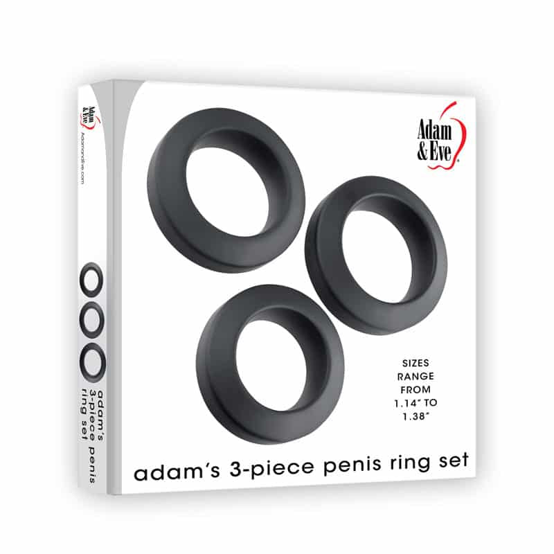 Adam & Eve ADAMS 3-PIECE PENIS RING SET - Black Cock Rings - Set of 3 Sizes