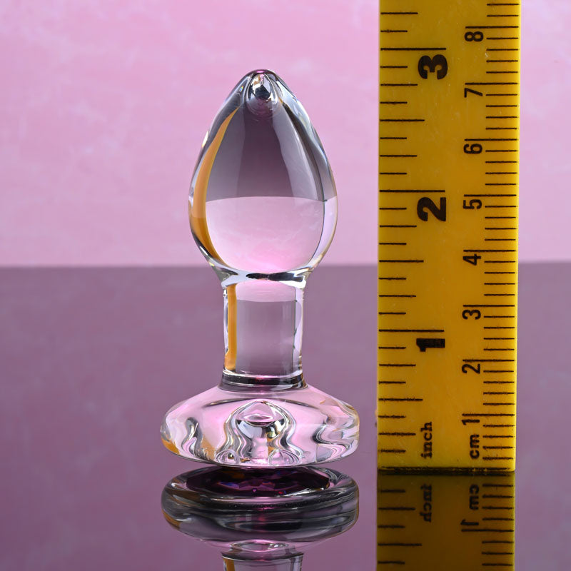 Adam & Eve PINK GEM GLASS PLUG SMALL - Clear Glass 7.4 cm Butt Plug with Pink Gem Base