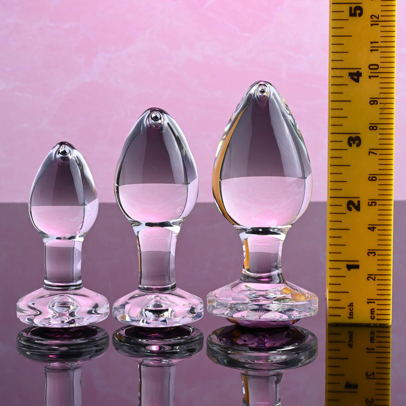Adam & Eve PINK GEM GLASS PLUG SET - Clear Glass Butt Plugs - Set of 3 Sizes