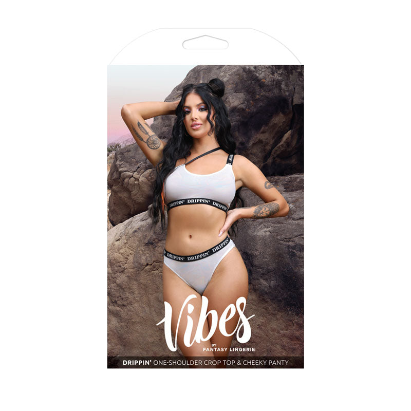 VIBES DRIPPIN' One-Shoulder Crop Top & Cheeky Panty