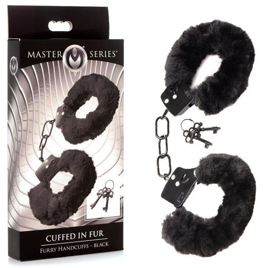 Master Series Cuffed in Fur - Black Fluffy Handcuffs