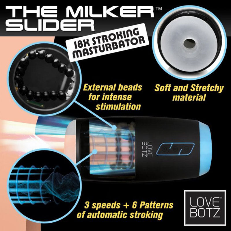 LoveBotz The Milker Slider 18X Stroking Masturbator - USB Rechargeable Stroking Masturbator