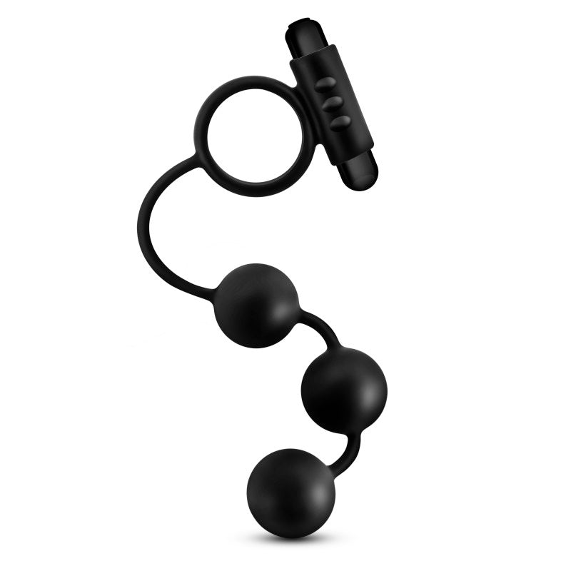 Anal Adventures Platinum Anal Beads & Vibrating C-Ring - Black Vibrating Cock Ring with Anal Beads