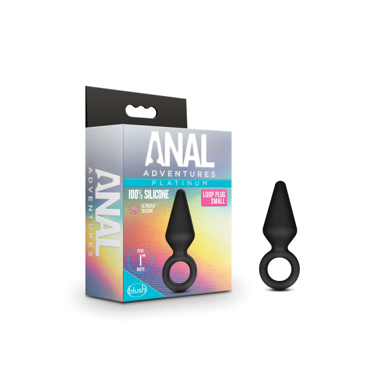 Anal Adventures Platinum Loop Plug - Small - Black 7.6 cm Butt Plug