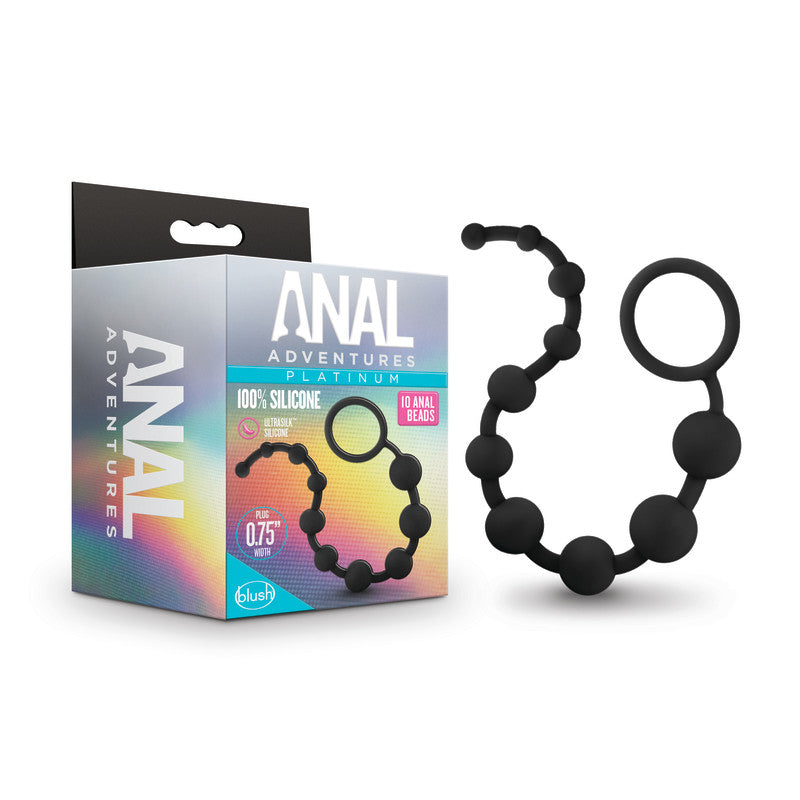 Anal Adventures Platinum 10 Anal Beads - Black - Black 31.7 cm Anal Beads